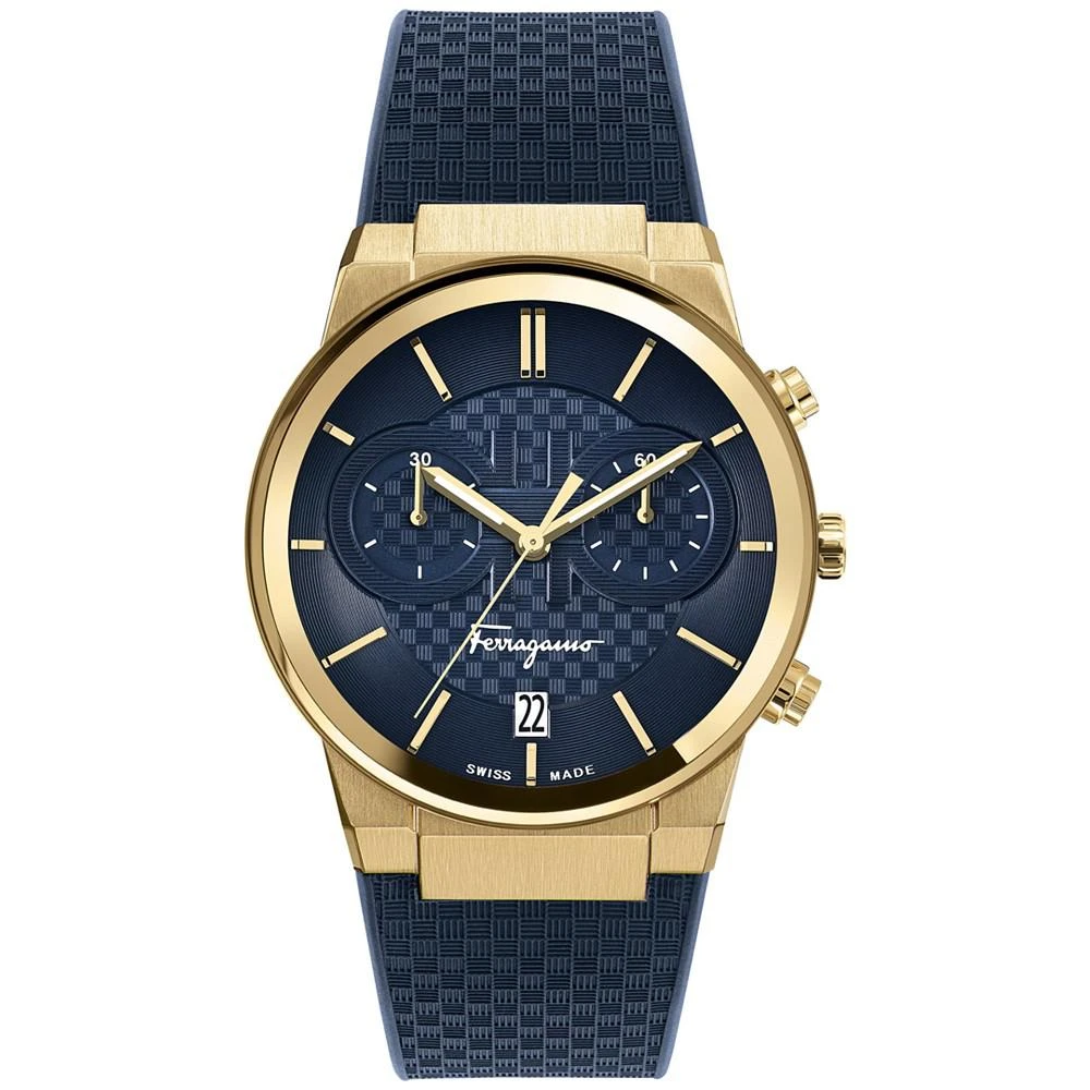 商品Salvatore Ferragamo|Men's Swiss Chronograph Ferragamo Sapphire Blue Silicone Strap Watch 41mm,价格¥8121,第1张图片