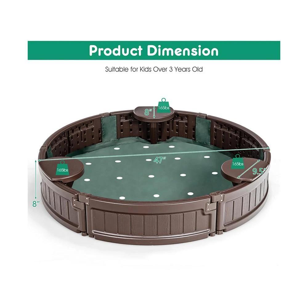 商品Costway|4F Wooden Sandbox w/Built-in Corner Seat, Cover, Bottom Liner for Outdoor Play,价格¥673,第2张图片详细描述