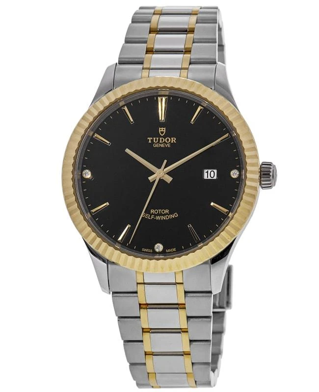 商品Tudor|Tudor Style 41mm Black Diamond Dial Yellow Gold Bezel Steel Men's Watch M12713-0011,价格¥23966,第1张图片