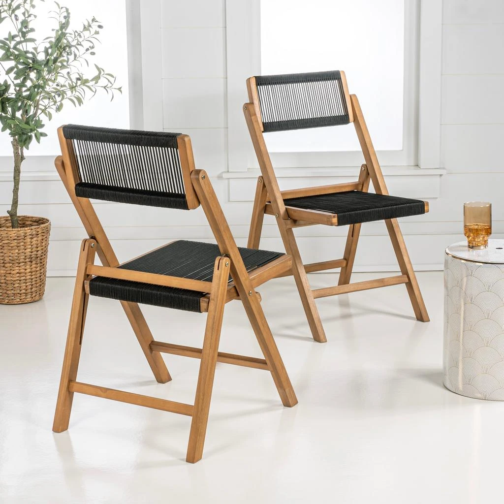 商品JONATHAN Y|Olivier Coastal Modern Wood Roped Folding Chair with Adjustable Back, Black/Natural (Set of 2),价格¥2677,第2张图片详细描述