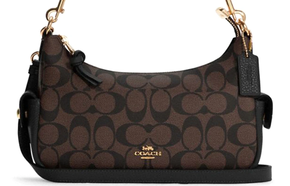 商品[国内直发] Coach|蔻驰 Pennie 25 经典老花 帆布配皮 腋下包单肩斜挎手提包 中号 女款 深棕色,价格¥2516,第5张图片详细描述
