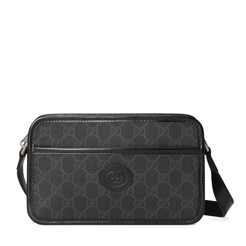 商品Gucci|【预售3-7天】GUCCI/古驰 22春夏新款 男士迷你黑色老花帆布同色系皮革滚边皮质黑色徽标银扣拉链开合斜跨单肩包‎65857292TCN1000,价格¥7958,第1张图片