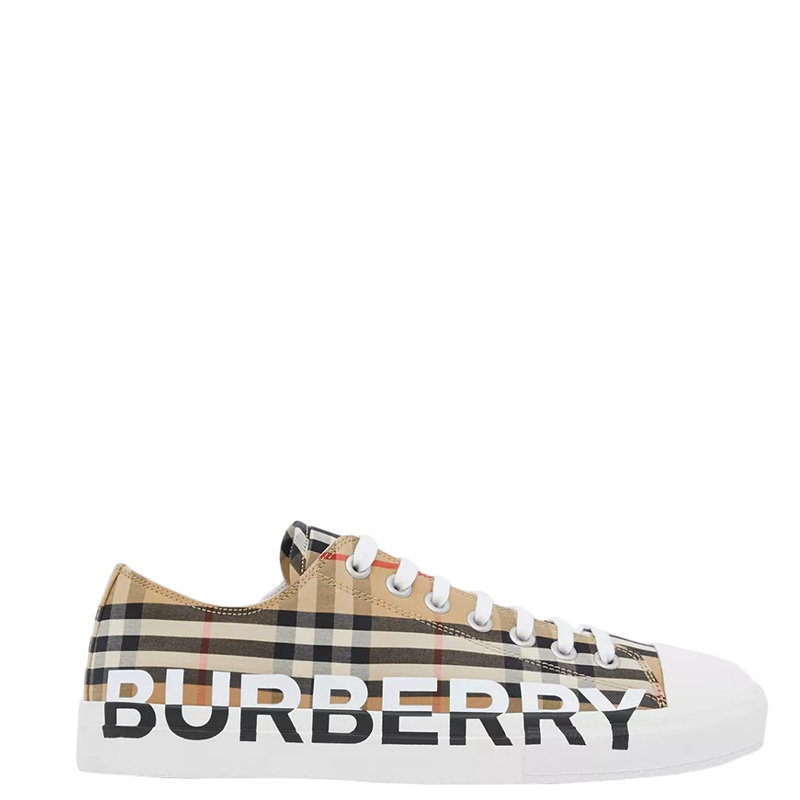 商品Burberry|【预售3-7天】BURBERRY/博柏利 22年早春新款 男士典藏米色棉质混纺Vintage复古格纹拼大LOGO帆布鞋80241491,价格¥3472,第1张图片