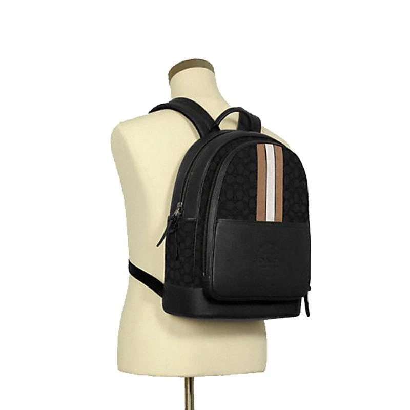 商品Coach|COACH蔻驰 男士Thompson系列 黑色logo拼条纹双肩背包C5389,价格¥3443,第4张图片详细描述