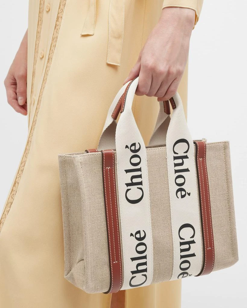 商品Chloé|Woody Small Tote Bag in Linen with Crossbody Strap,价格¥9760,第4张图片详细描述