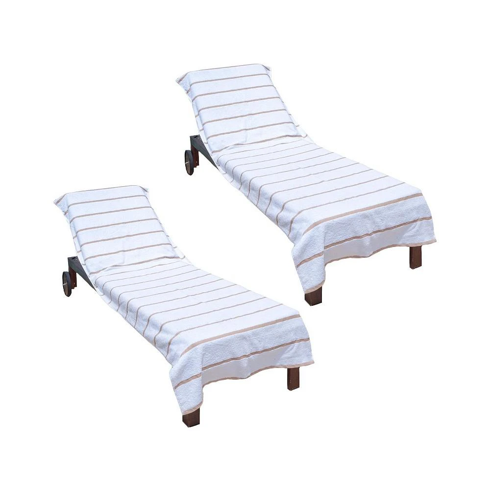 商品Arkwright Home|Chaise Lounge Cover (Pack of 2, 30x85 in.), Cotton Terry Towel with Pocket to Fit Outdoor Pool or Lounge Chair, White with Colored Stripes,价格¥240,第1张图片