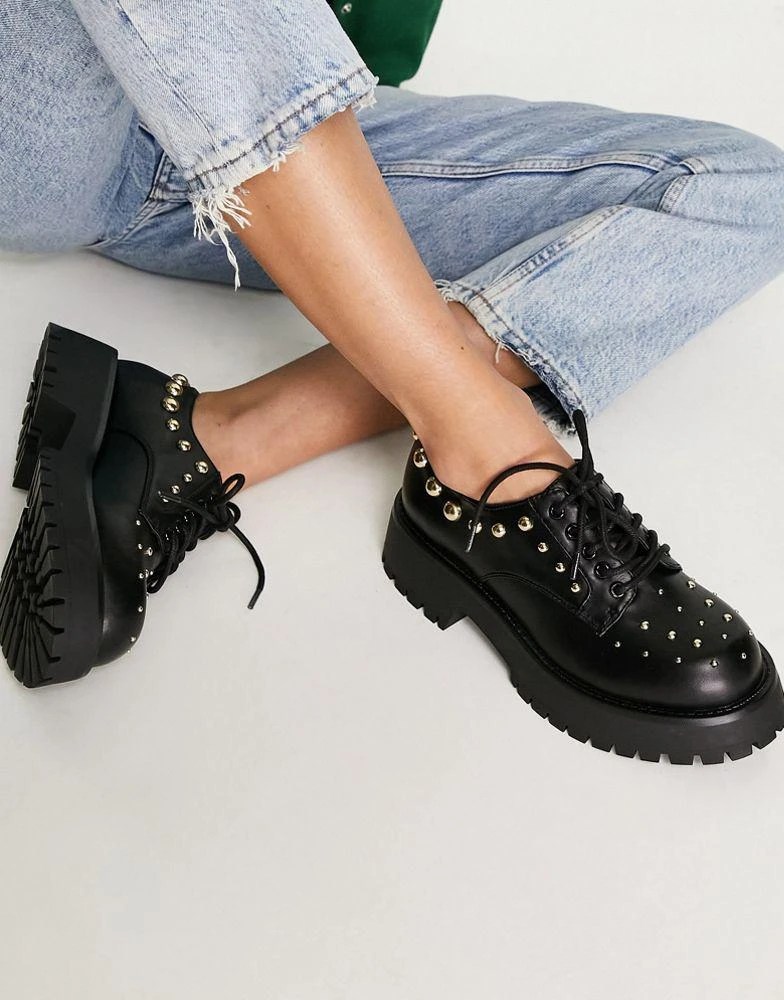 商品ASOS|ASOS DESIGN Multiple studded chunky lace up flat shoes in black,价格¥165,第4张图片详细描述