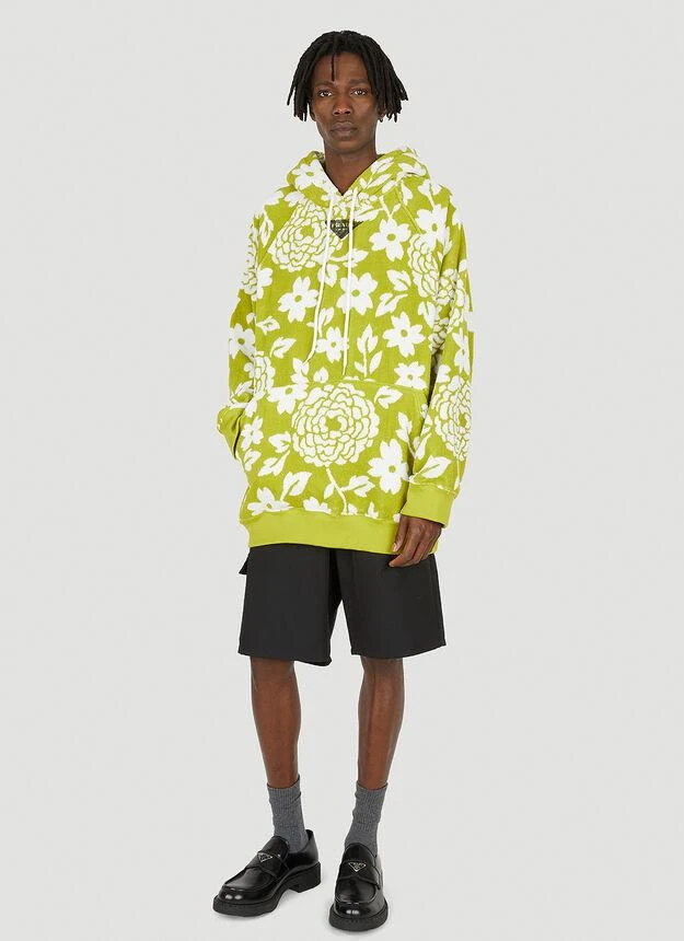 商品Prada|Floral Fleece Hooded Sweatshirt in Green,价格¥8371,第2张图片详细描述