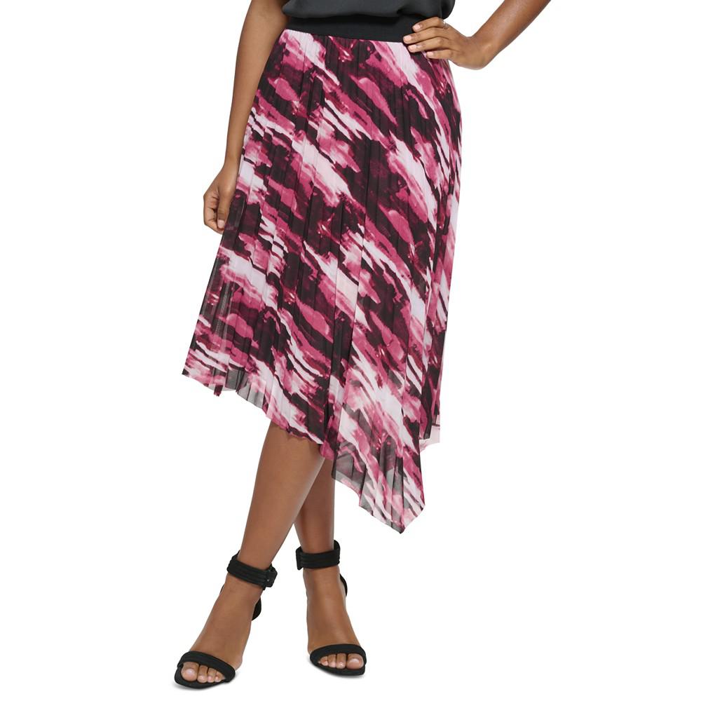 Women's Printed Asymmetrical Hem Pleated Midi Skirt商品第1张图片规格展示