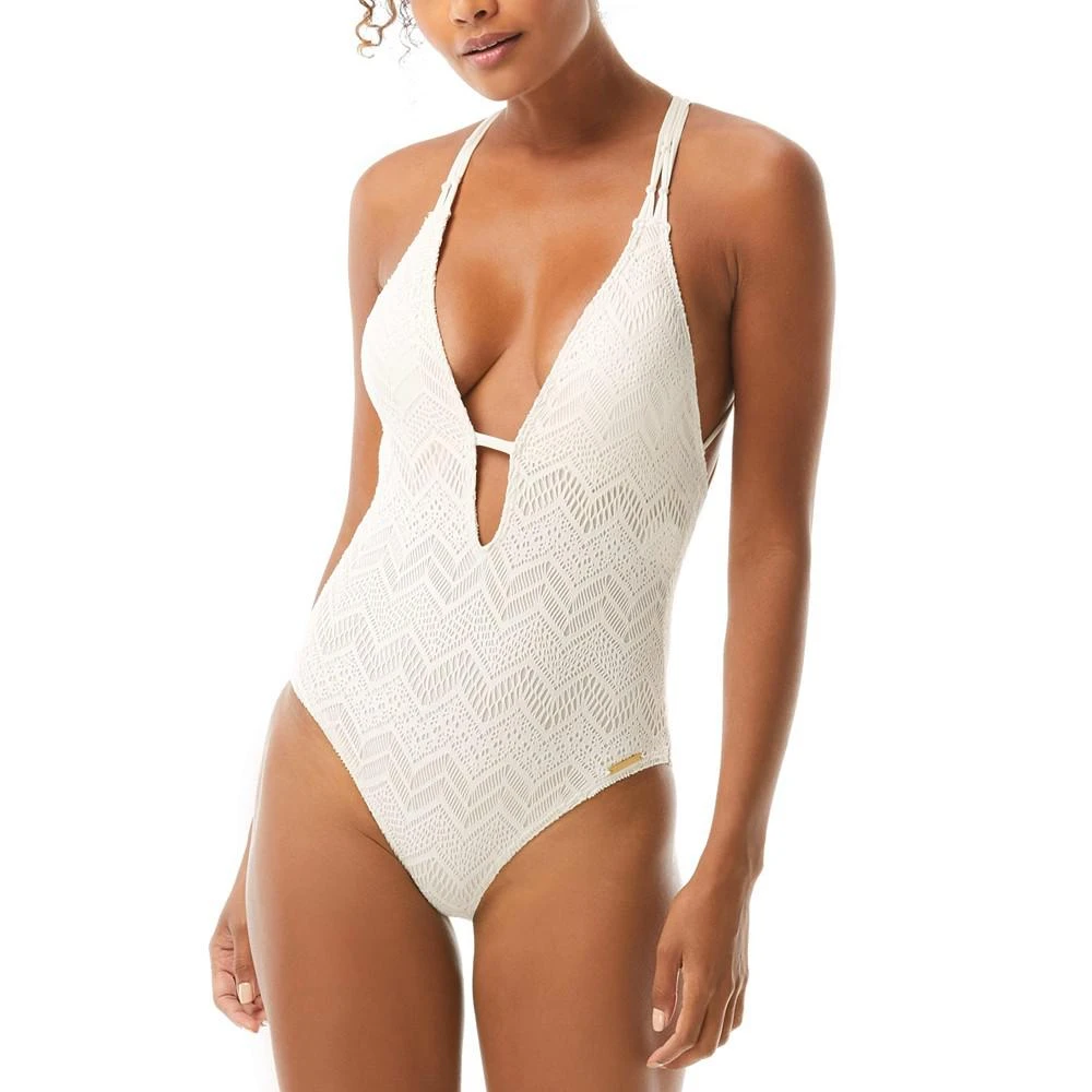 商品Vince Camuto|Crochet Plunging V-Neck One-Piece Swimsuit,价格¥564,第1张图片