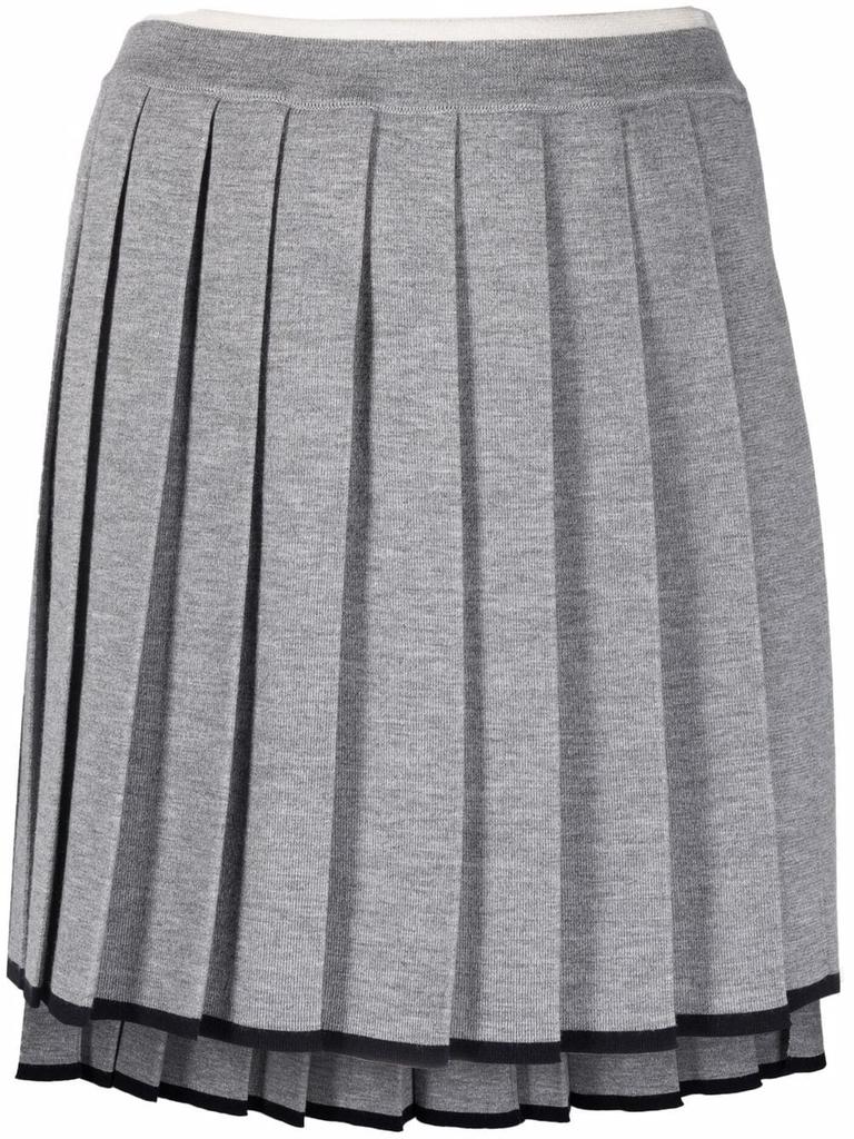 THOM BROWNE WOMEN THIGH LENGTH PLEATED SKIRT W/ CONTRAST TIPPING IN MILANO STITCH 14GG SUSTAINABLE MERINO WOOL商品第5张图片规格展示