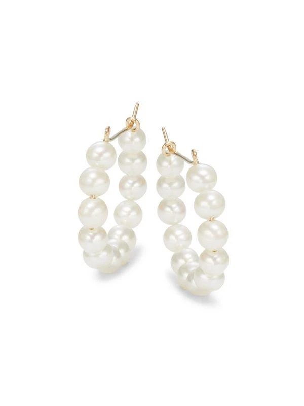 商品BELPEARL|14K Yellow Gold & 4-5MM Cultured Pearl Hoop Earrings,价格¥651,第1张图片