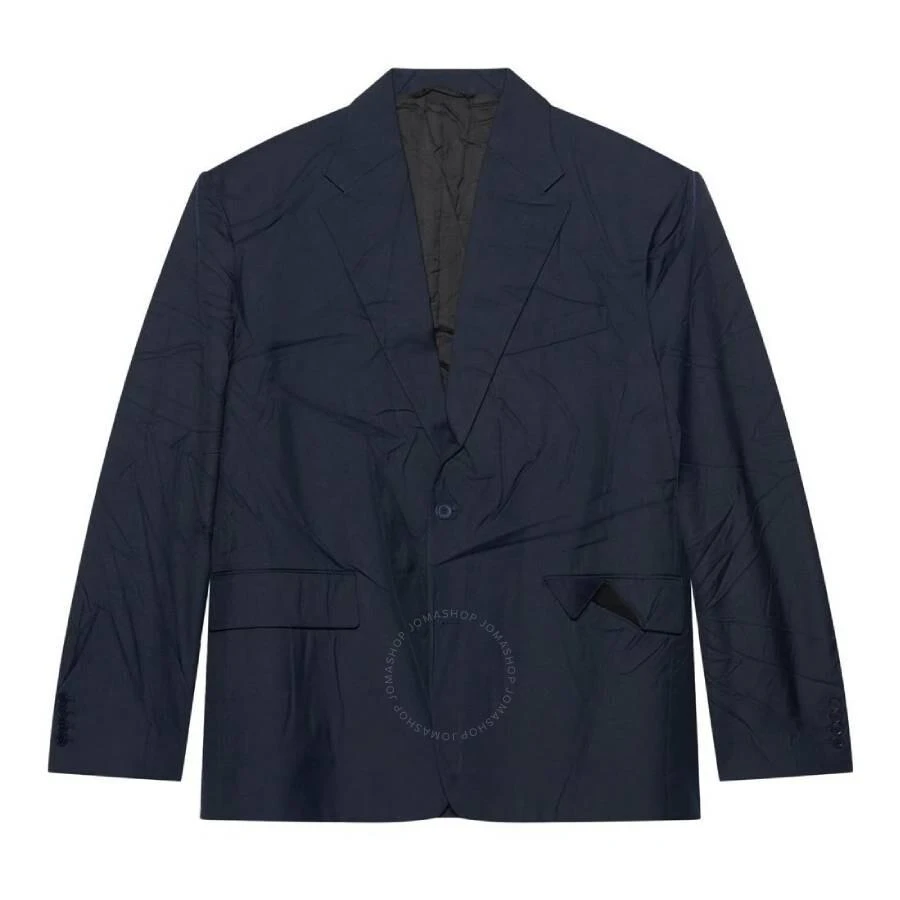 商品Balenciaga|Navy Oversized Single-Breasted Crease Effect Blazer,价格¥5042,第1张图片