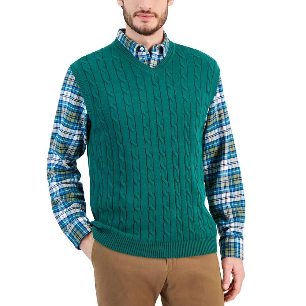 商品Club Room|Men's Cable-Knit Cotton Sweater Vest, Created for Macy's,价格¥147,第1张图片详细描述