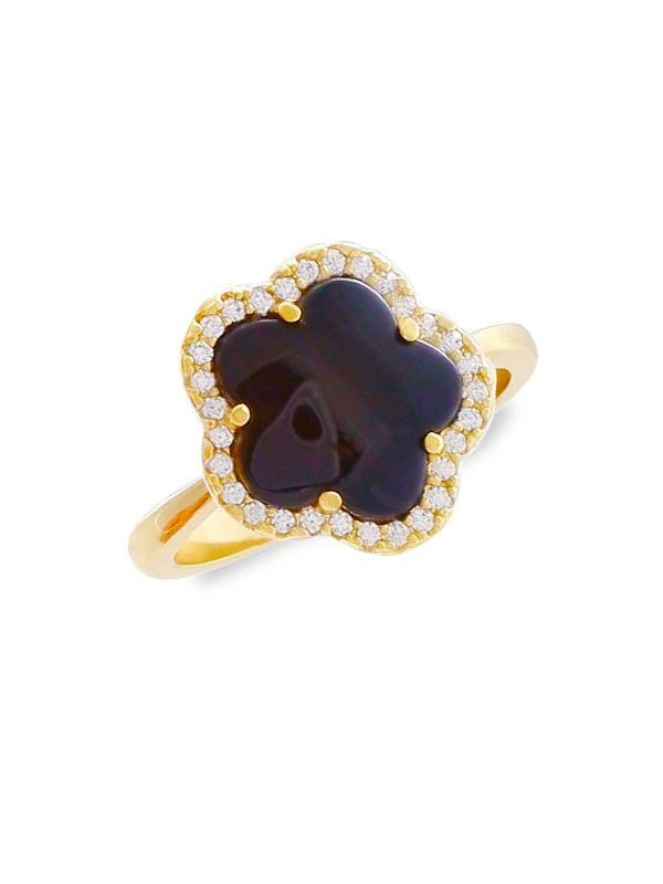 商品JanKuo|14K Goldplated, Cubic Zirconia & Onyx Clover Ring,价格¥195,第1张图片