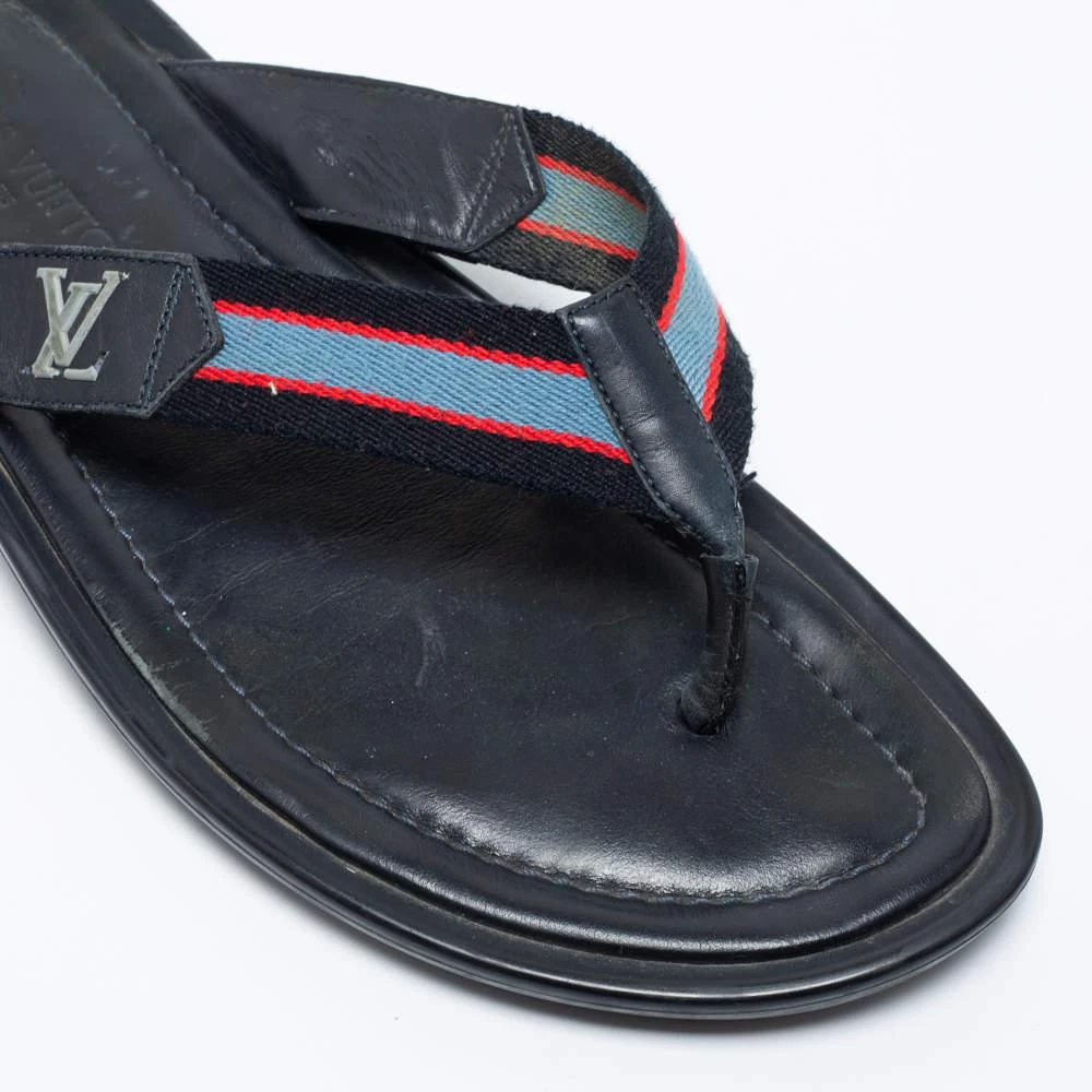 Louis Vuitton Navy Blue Leather and Canvas Thong Slides Size 44.5 商品