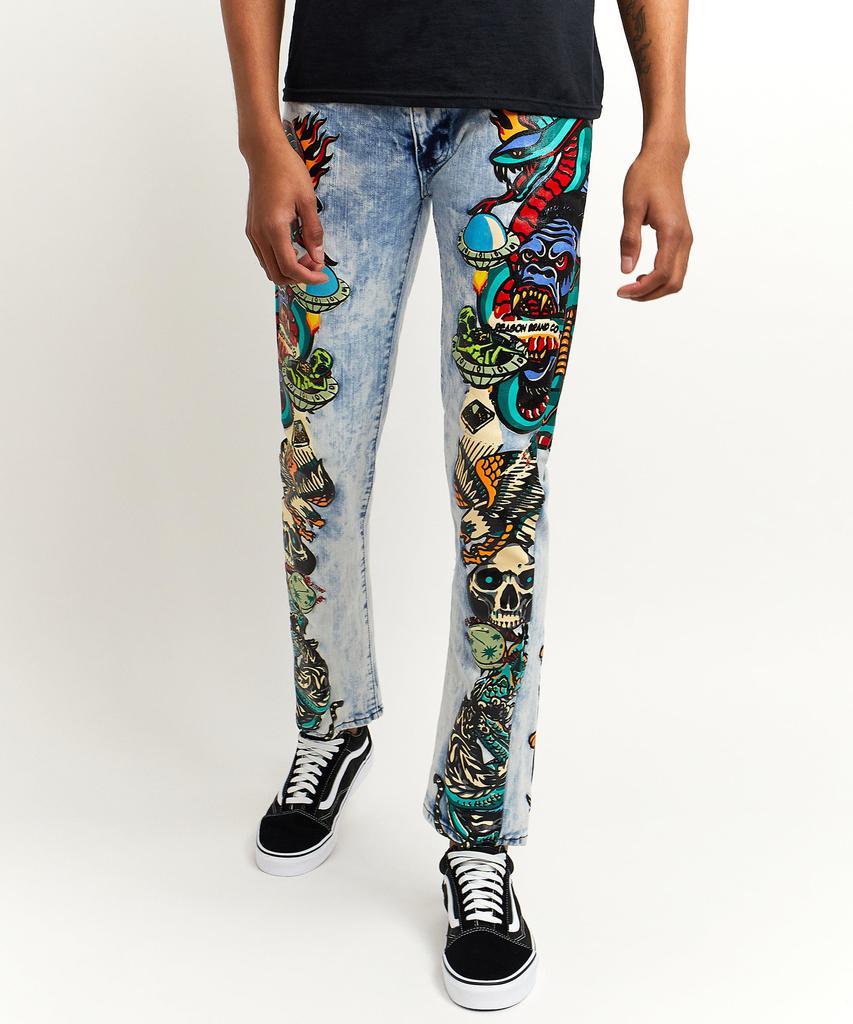 商品Reason Clothing|Tattoo Alien Graphic Print Slim Fit Denim Jeans,价格¥222,第7张图片详细描述