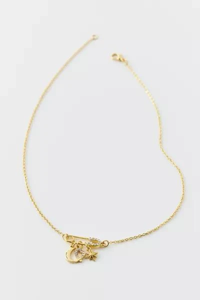 14k Gold Plated Safety Pin Charm Necklace 商品