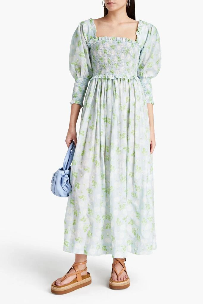 商品Ganni|Shirred floral-print cotton and silk-blend maxi dress,价格¥798,第2张图片详细描述