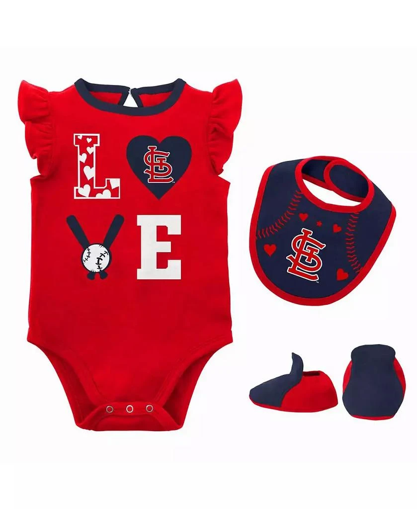 商品Outerstuff|Newborn and Infant Boys and Girls Red, Navy St. Louis Cardinals Three-Piece Love of Baseball Bib Bodysuit and Booties Set,价格¥240,第1张图片