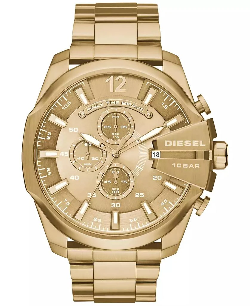 商品Diesel|Men's Chronograph Mega Chief Gold-Tone Stainless Steel Bracelet Watch 59x51mm,价格¥2186,第1张图片