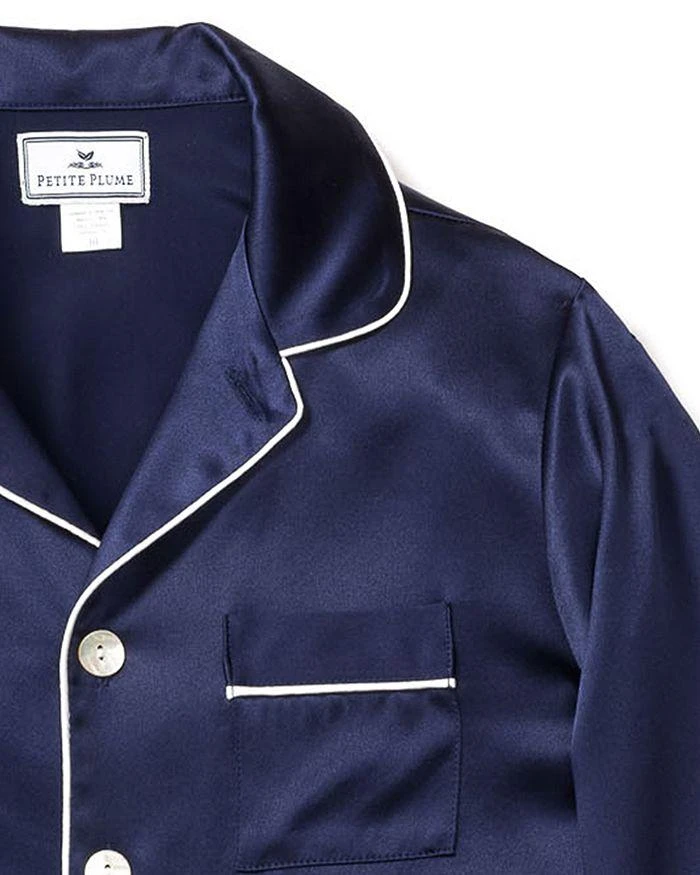 商品Petite Plume|Unisex Navy Silk Pajama Set - Baby, Little Kid, Big Kid,价格¥1105,第3张图片详细描述