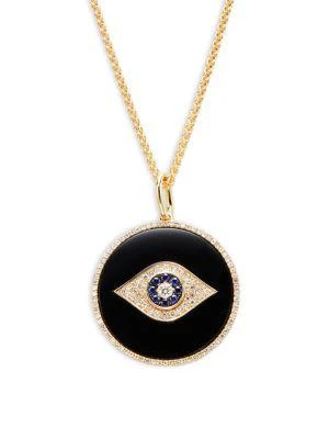 商品Effy|14K Goldplated Sterling Silver, Onyx & Sapphire Evil Eye Pendant Necklace,价格¥7683,第1张图片