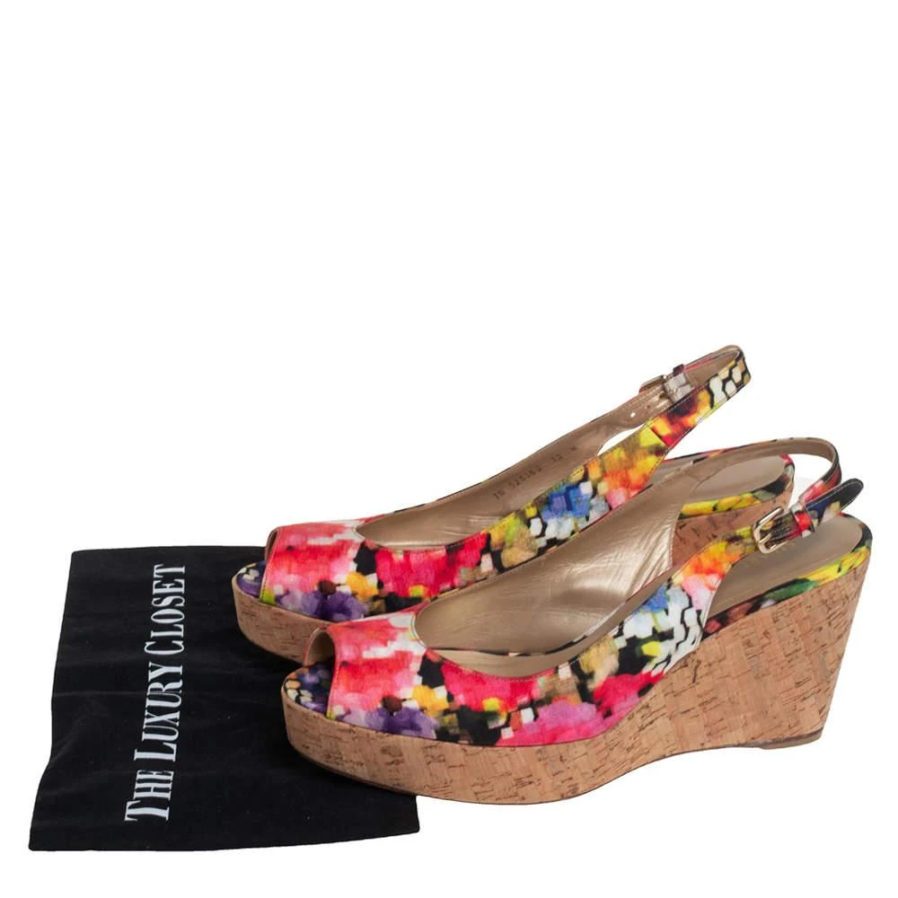 Stuart Weitzman Multicolor Brocade Fabric Cork Wedge Sandals Size 43.5 商品
