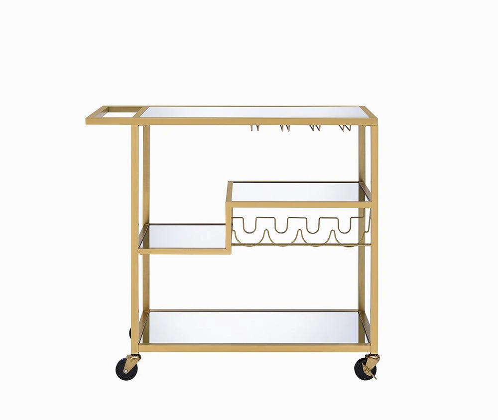 商品Homezia|40" X 16" X 37" Gold And Clear Glass Serving Cart,价格¥3248,第2张图片详细描述