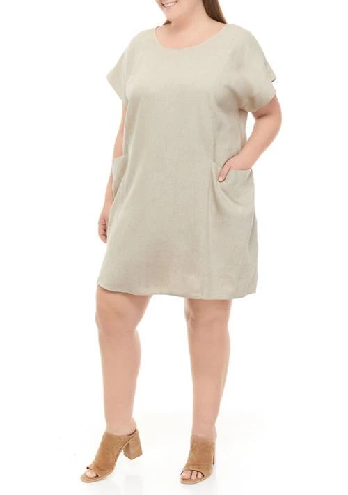 商品Sandra Darren|Plus Size Denim Pocket Shift Dress,价格¥184,第1张图片