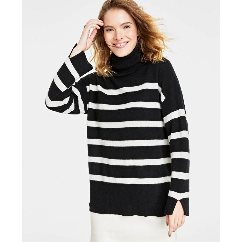 商品Charter Club|Women's 100% Cashmere Striped Turtleneck Split-Cuff Sweater, Created for Macy's,价格¥152,第1张图片