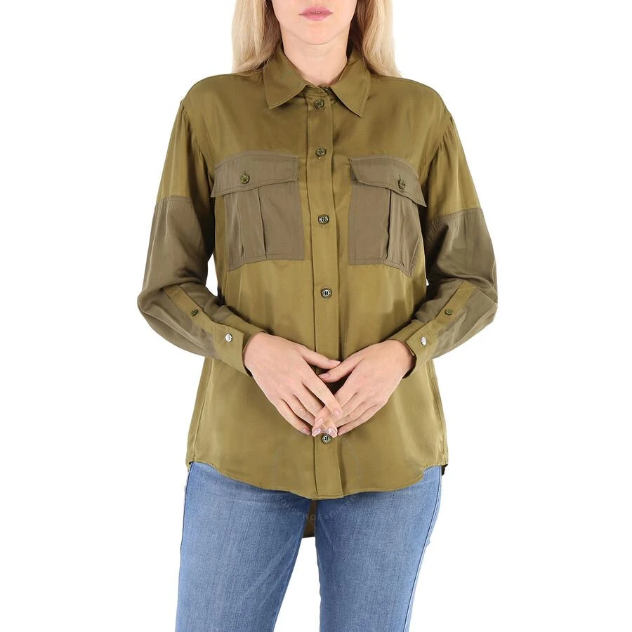 商品Burberry|Ladies Dark Seaweed Green Ferne Panelled Oversized Shirt,价格¥2606,第1张图片