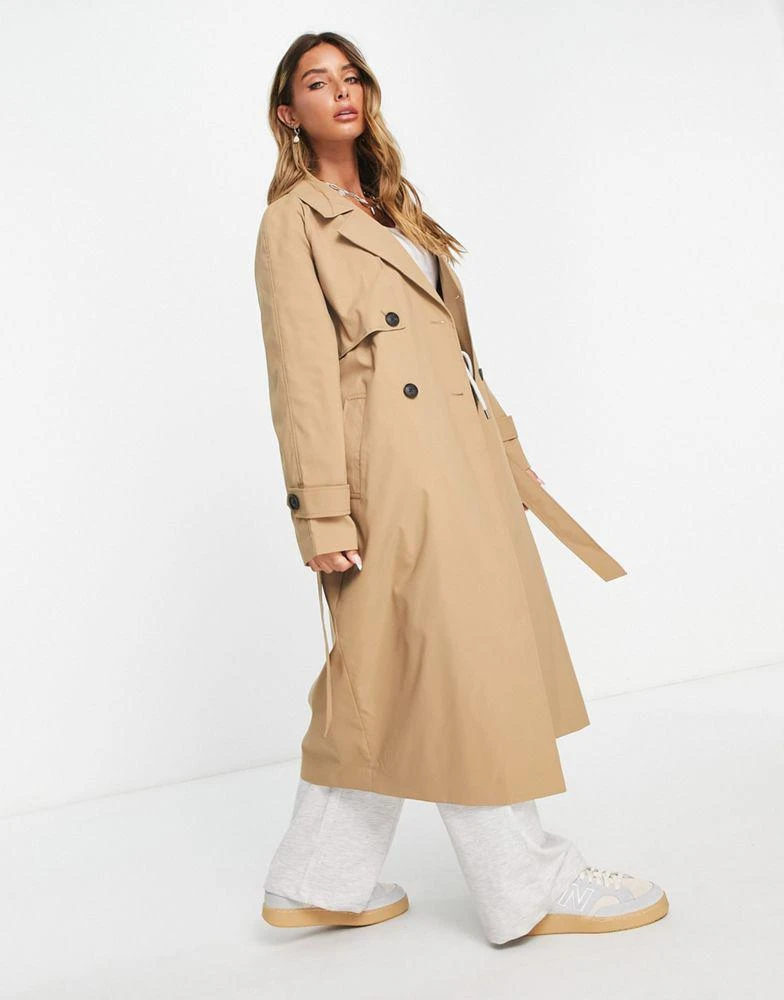 商品VERO MODA|Vero Moda longline trench coat in stone,价格¥560,第3张图片详细描述
