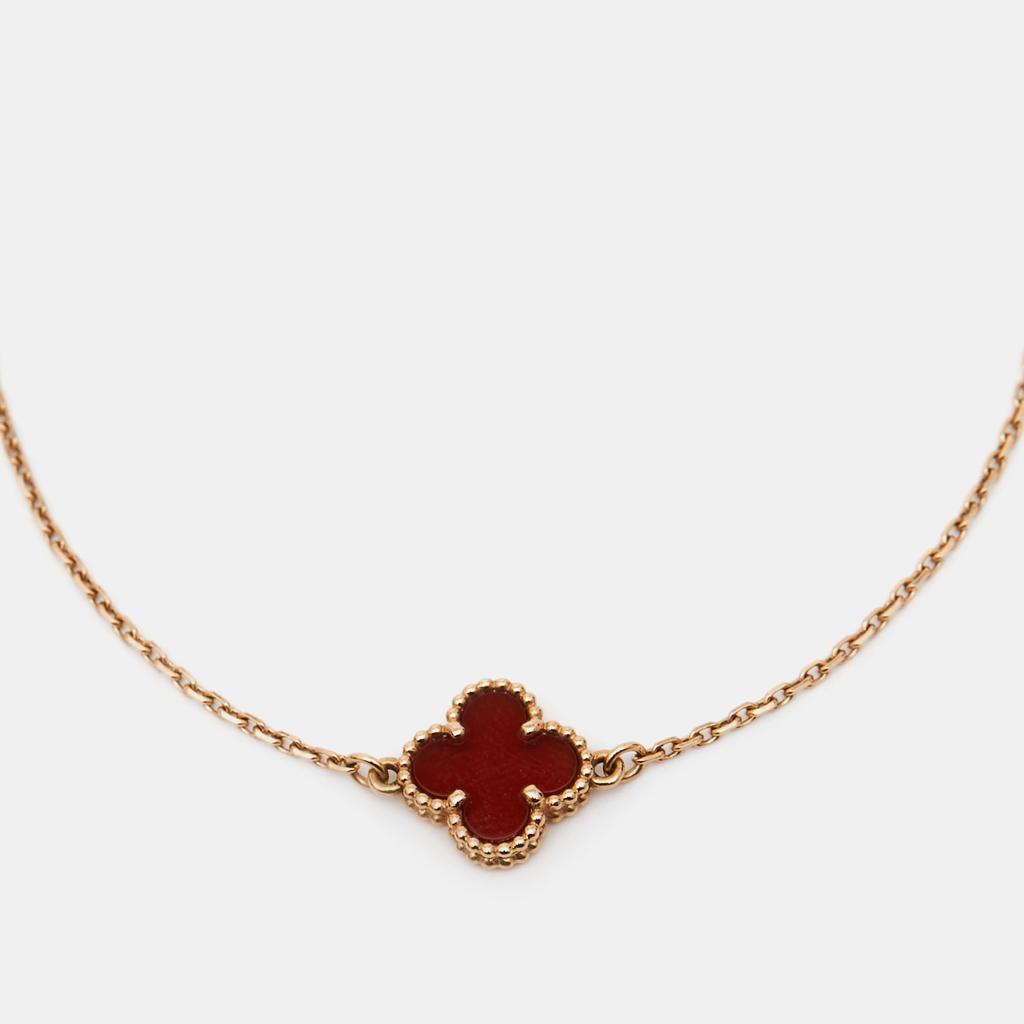 Van Cleef & Arpels Sweet Alhambra Carnelian 18k Rose Gold Bracelet商品第3张图片规格展示