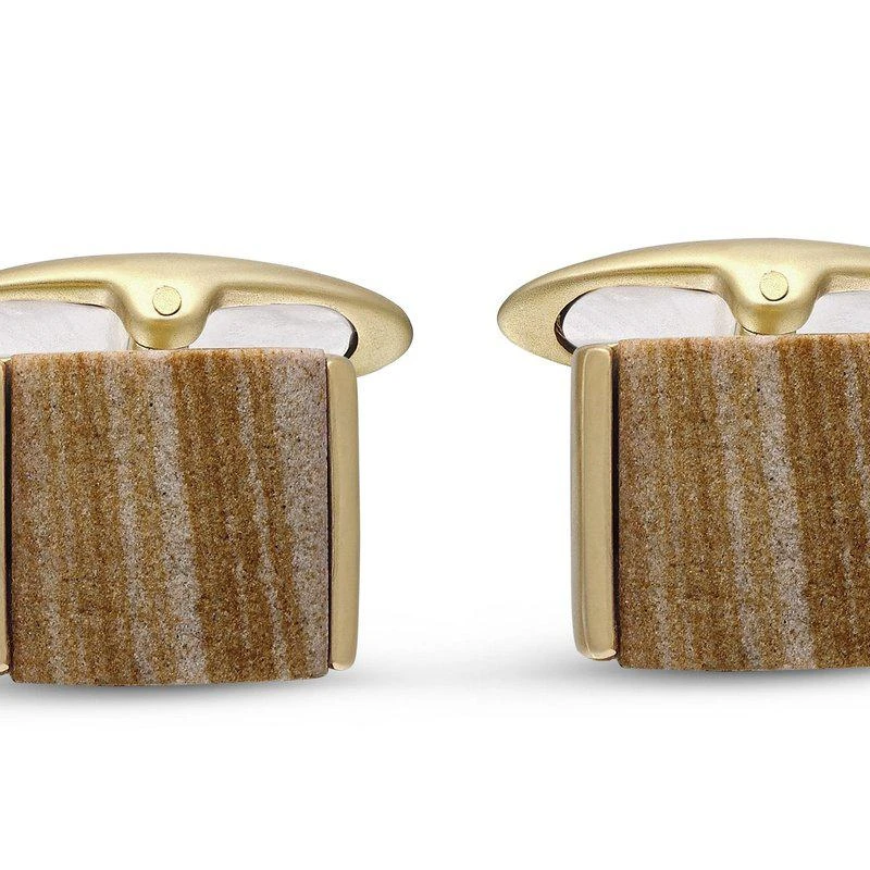 商品LuvMyJewelry|Wood Jasper Stone Cufflinks in 14K Yellow Gold Plated Sterling Silver,价格¥2031,第1张图片