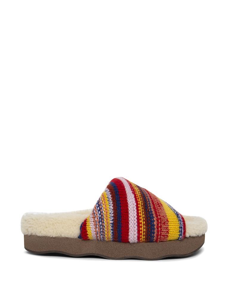 商品Chloé|Recycled Cashmere And Shearling Wavy Flat Mule Sandal,价格¥3181,第1张图片
