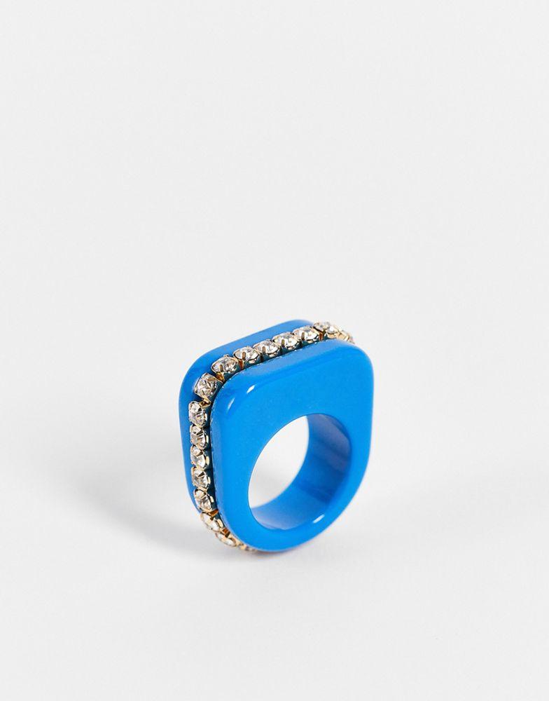 ASOS DESIGN plastic ring with crystal cupchain in blue商品第1张图片规格展示
