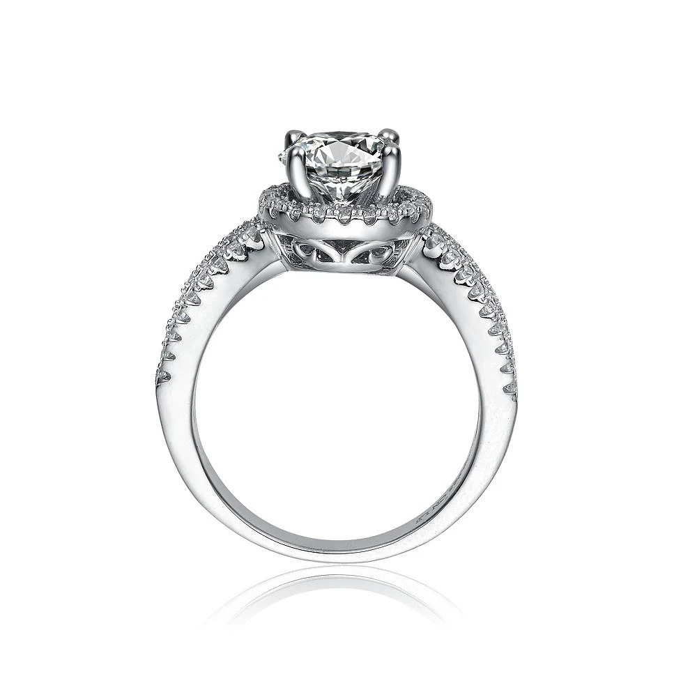 商品Genevive|Sterling Silver White Gold Plated Cubic Zirconia Halo Round Cut Eternity Promise Ring,价格¥536,第3张图片详细描述