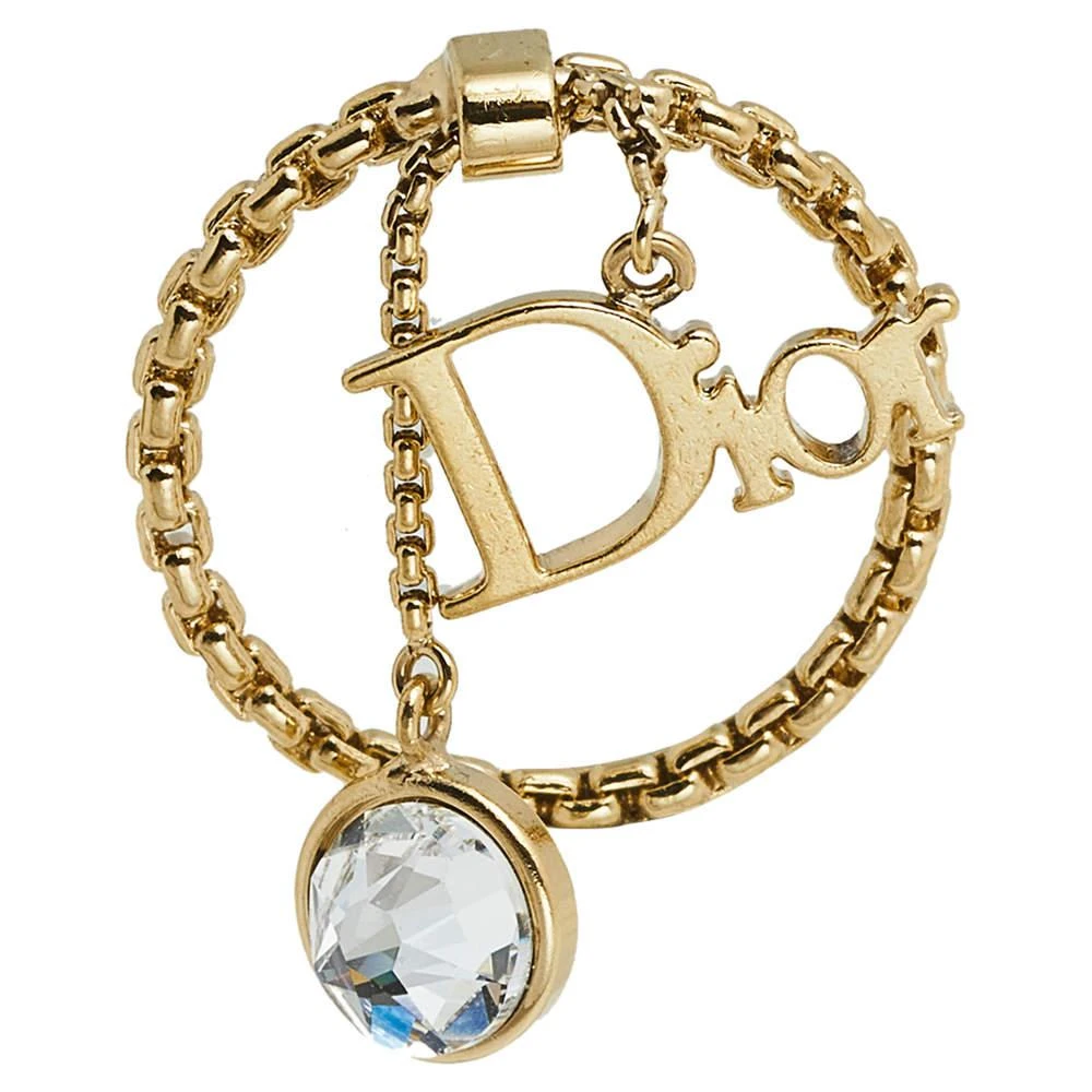 商品[二手商品] Dior|Dior Gold Tone Crystal & Logo Charms Ring Size EU 53,价格¥1338,第4张图片详细描述