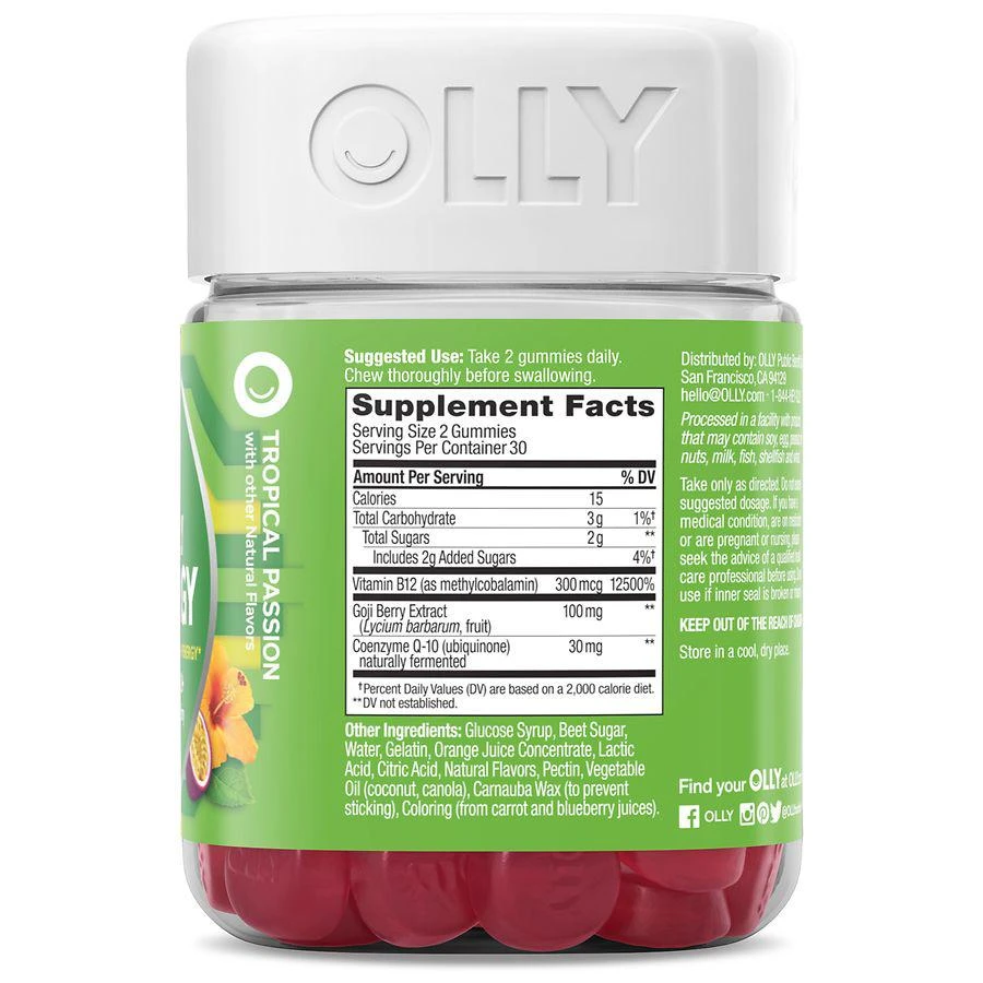 商品OLLY|OLLY成人复合维生素B12软糖男女士辅酶q10保健品美国百香果味60粒,价格¥120,第4张图片详细描述