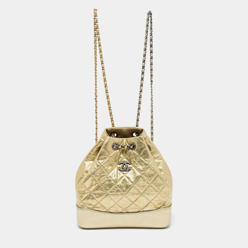 商品[二手商品] Chanel|Chanel Metallic Gold Quilted Laminated Leather Small Gabrielle Backpack,价格¥21297,第1张图片