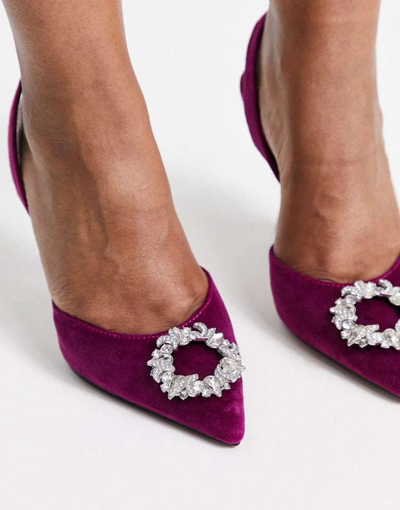 商品ASOS|ASOS DESIGN Wide Fit Poppy embellished slingback high heeled shoes in pink,价格¥197,第4张图片详细描述