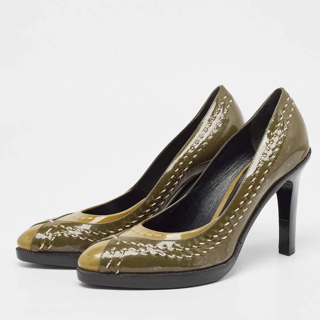 商品[二手商品] Bottega Veneta|Bottega Veneta Olive Green/Brown Patent Leather Pumps Size 38,价格¥1307,第2张图片详细描述