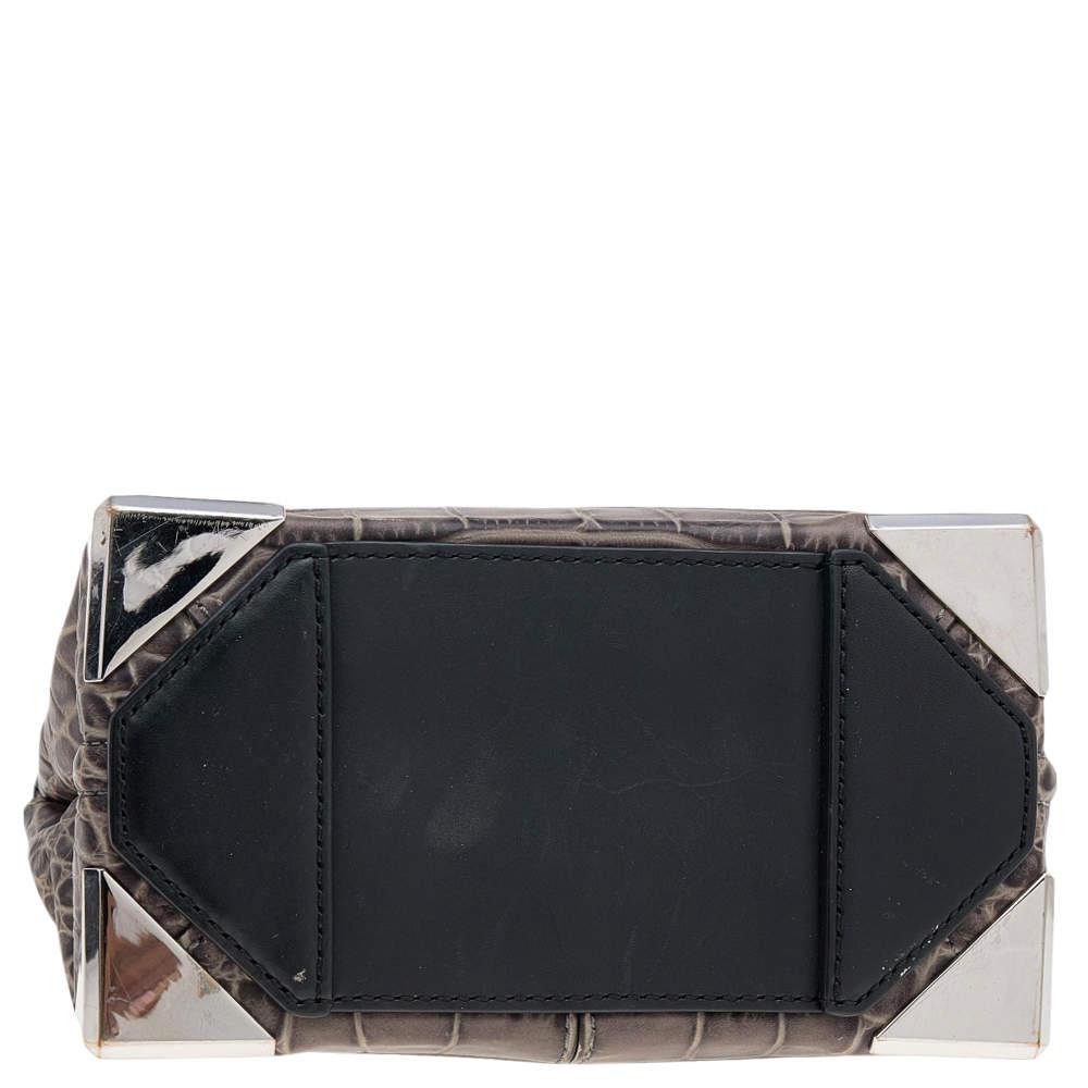 Alexander Wang Grey/Black Croc Embossed Leather Mini Marion Prisma Shoulder Bag商品第6张图片规格展示