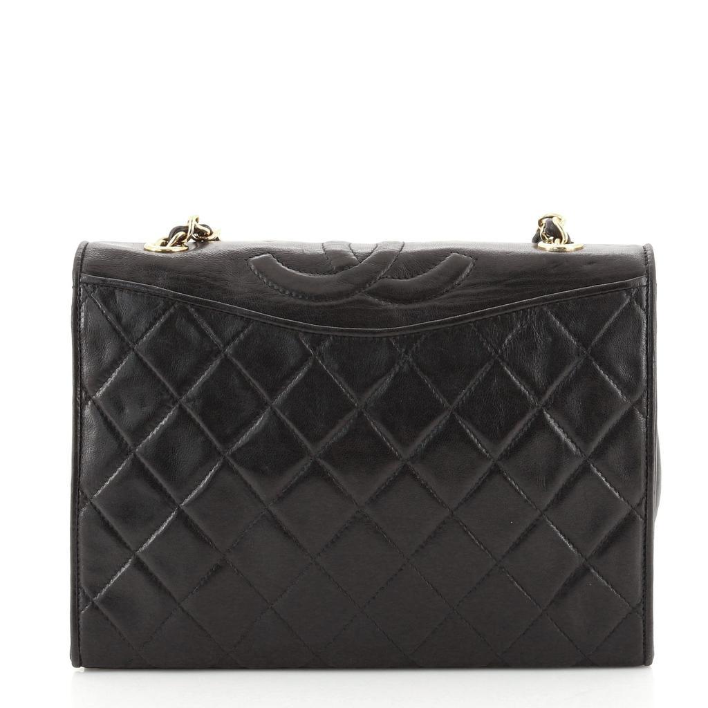 商品[二手商品] Chanel|Chanel Vintage Black Quilted Lambskin Leather CC Full Medium Flap Bag,价格¥36930,第4张图片详细描述