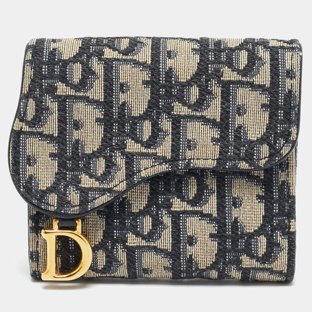 商品[二手商品] Dior|Dior Blue/Beige Oblique Canvas Saddle Lotus Wallet,价格¥3318,第1张图片