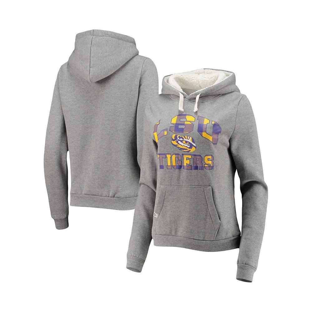 商品Colosseum|Women's Heathered Gray LSU Tigers Plaid Sherpa Pullover Hoodie,价格¥331,第1张图片