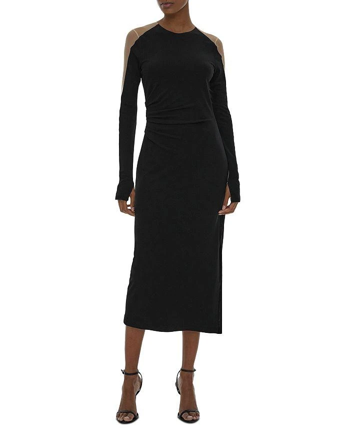 商品Helmut Lang|Sheer Combo Sleeve Midi Dress,价格¥941,第1张图片详细描述