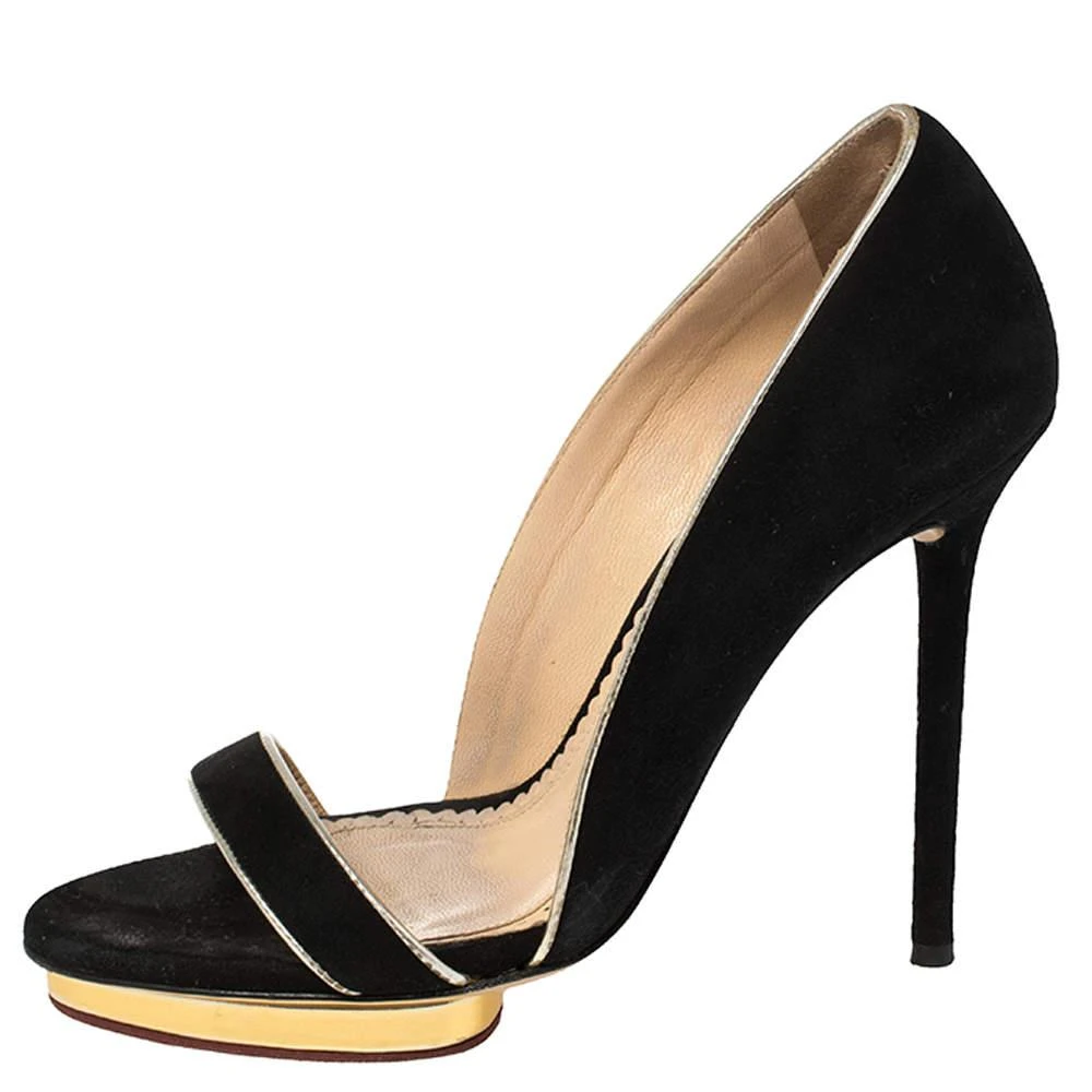 商品[二手商品] Charlotte Olympia|Charlotte Olympia Black Suede Christine Open Toe Sandals Size 36.5,价格¥1068,第2张图片详细描述