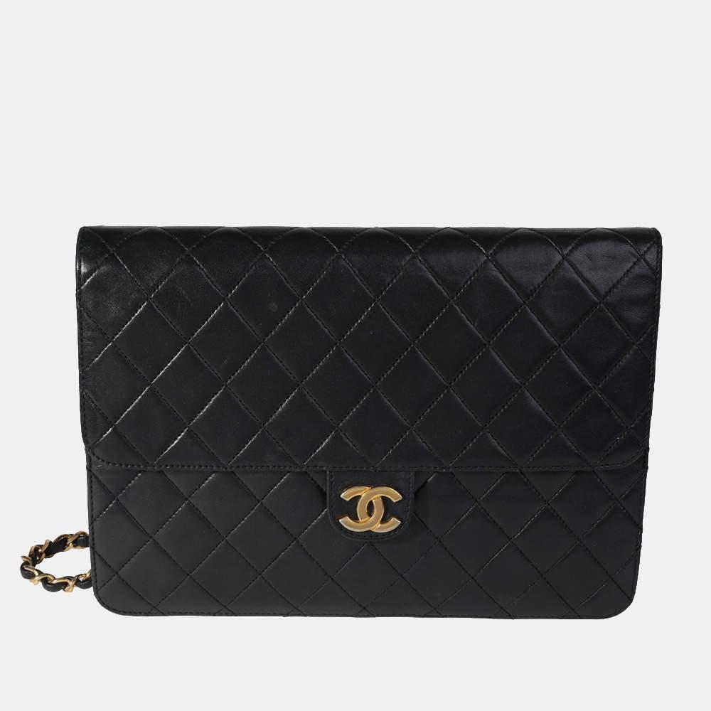 Chanel Black Quilted Lambskin Leather Vintage CC Single Flap Shoulder Bag商品第1张图片规格展示